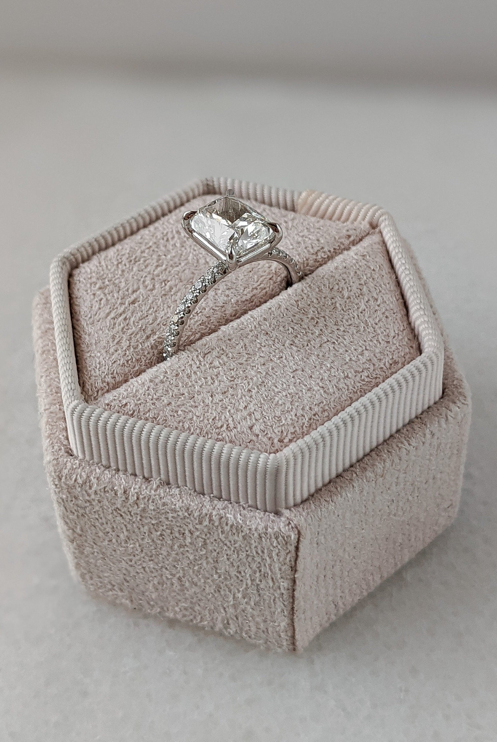 2.38CT Elongated Cushion Pave Moissanite Diamond Engagement Ring