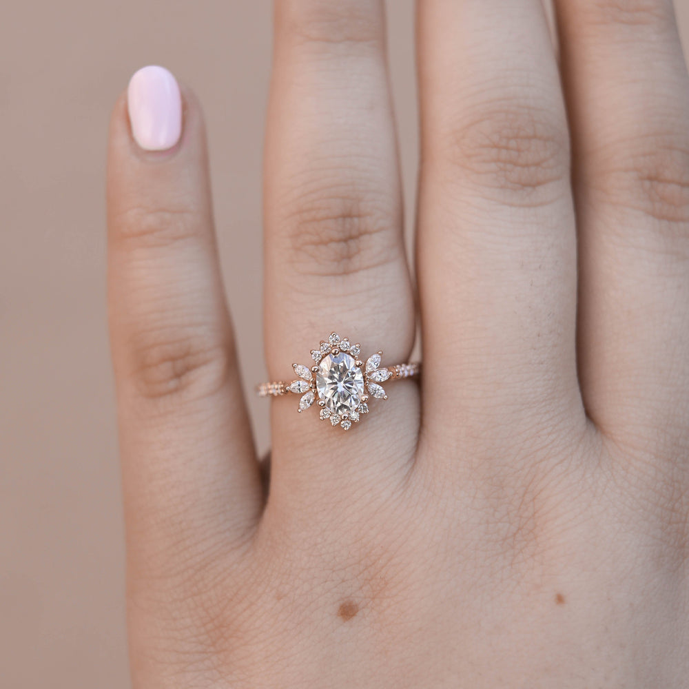 1.20CT Oval Halo Cluster Moissanite Diamond Engagement Ring