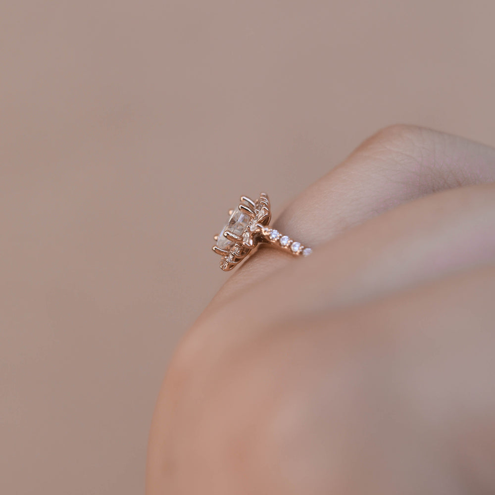 1.20CT Oval Halo Cluster Moissanite Diamond Engagement Ring