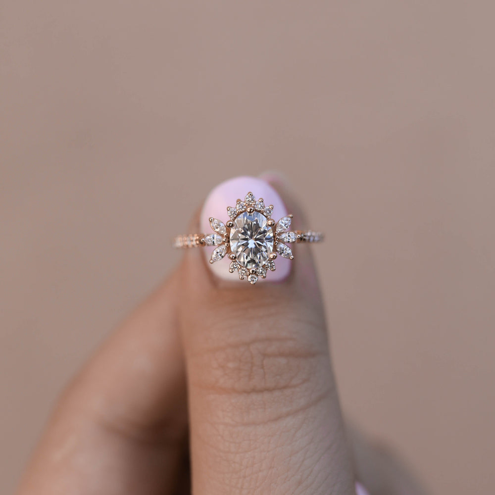 1.20CT Oval Halo Cluster Moissanite Diamond Engagement Ring