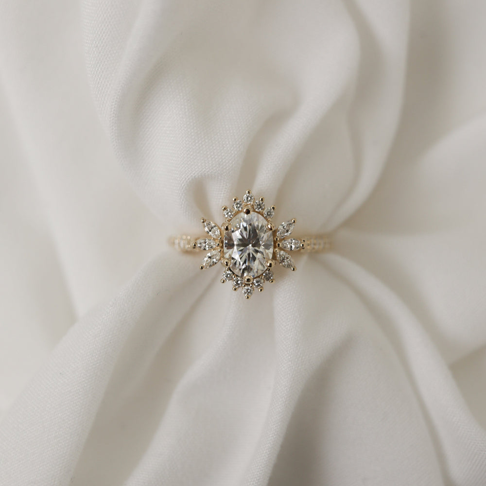 1.20CT Oval Halo Cluster Moissanite Diamond Engagement Ring