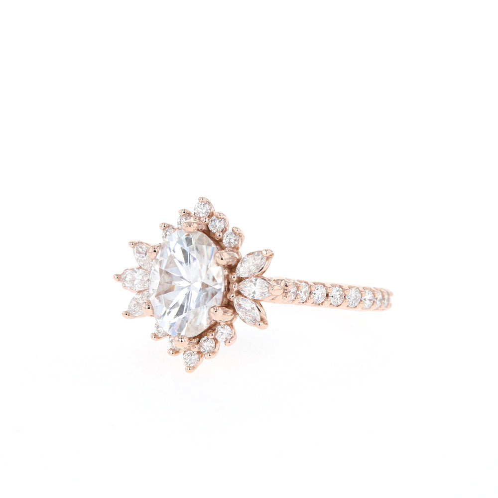 1.20CT Oval Halo Cluster Moissanite Diamond Engagement Ring