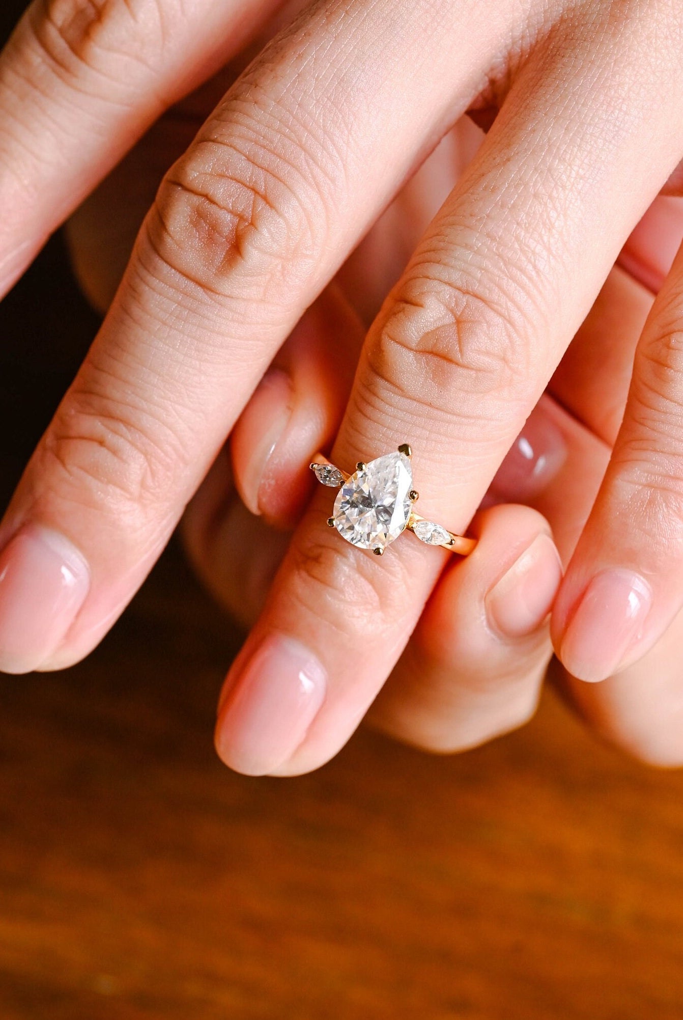 sustainable engagement rings USA pear moissanite