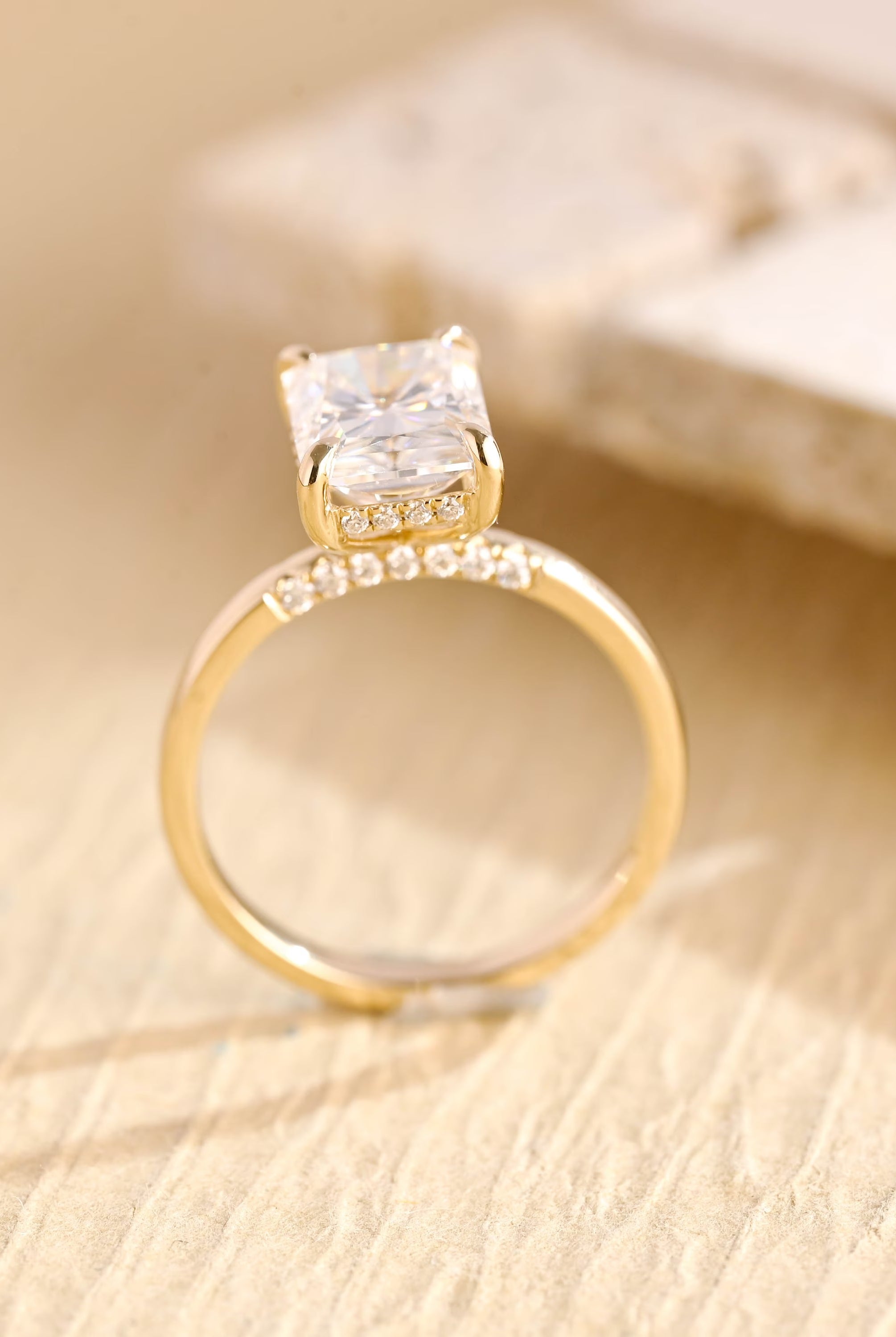 premium 1ct radiant cut hidden halo moissanite ring