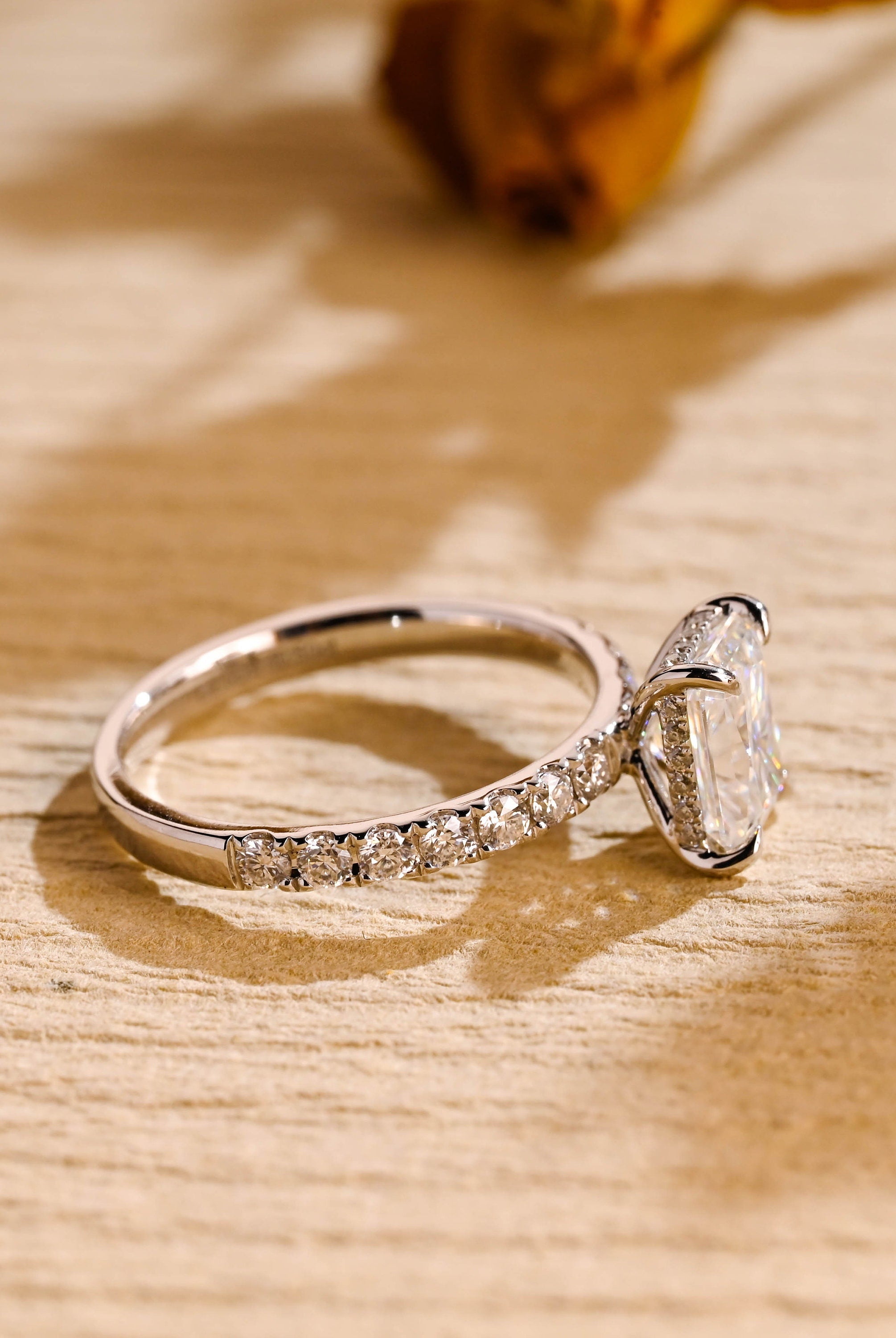 modern pavé engagement ring radiant cut moissanite