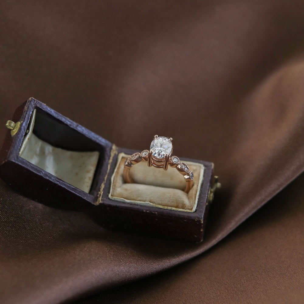 1.20CT Oval Unique Pave Moissanite Diamond Engagement Ring