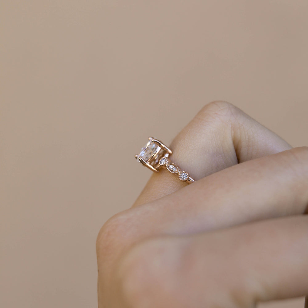 1.20CT Oval Unique Pave Moissanite Diamond Engagement Ring