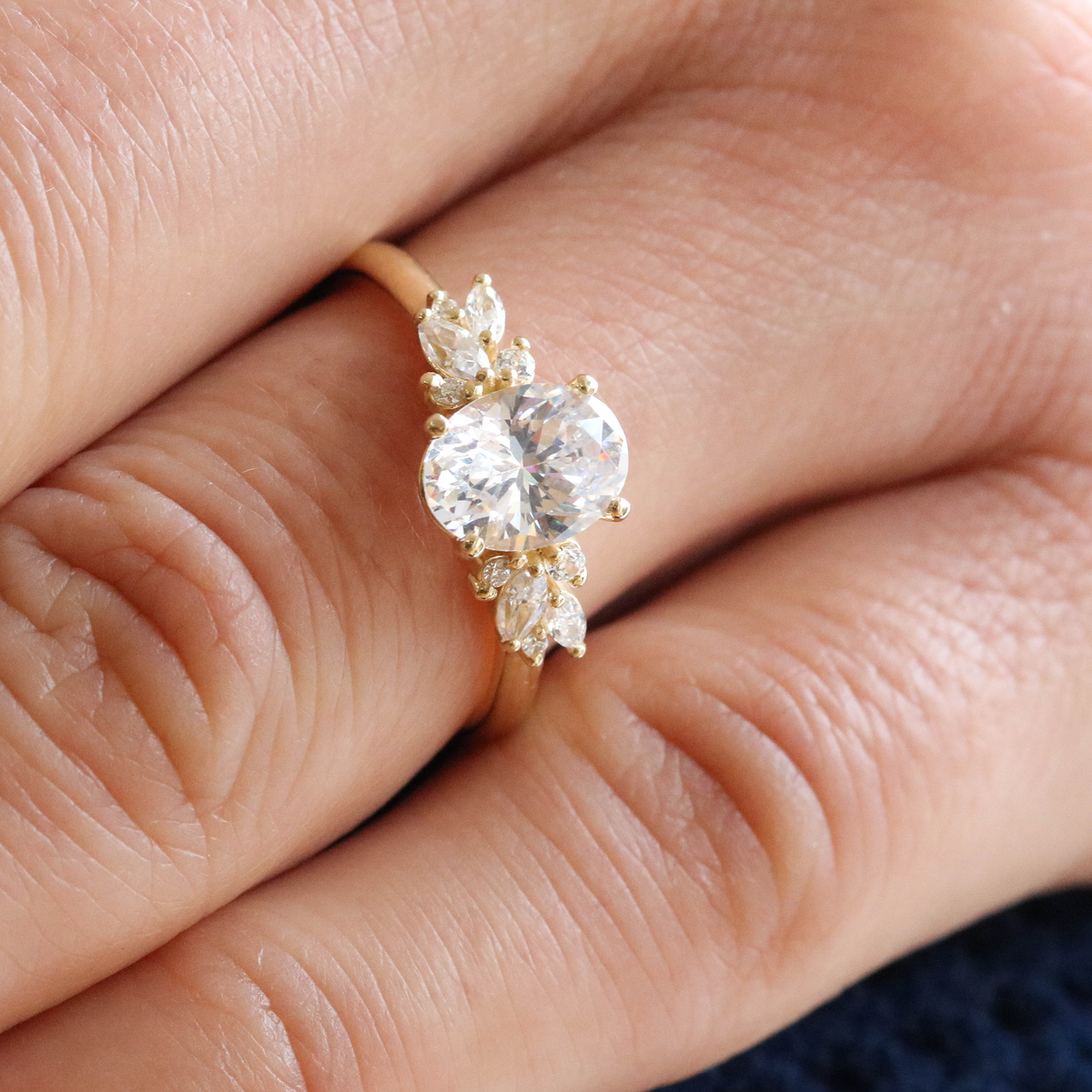 1.33CT Oval Cluster Moissanite Diamond Solitaire Engagement Ring