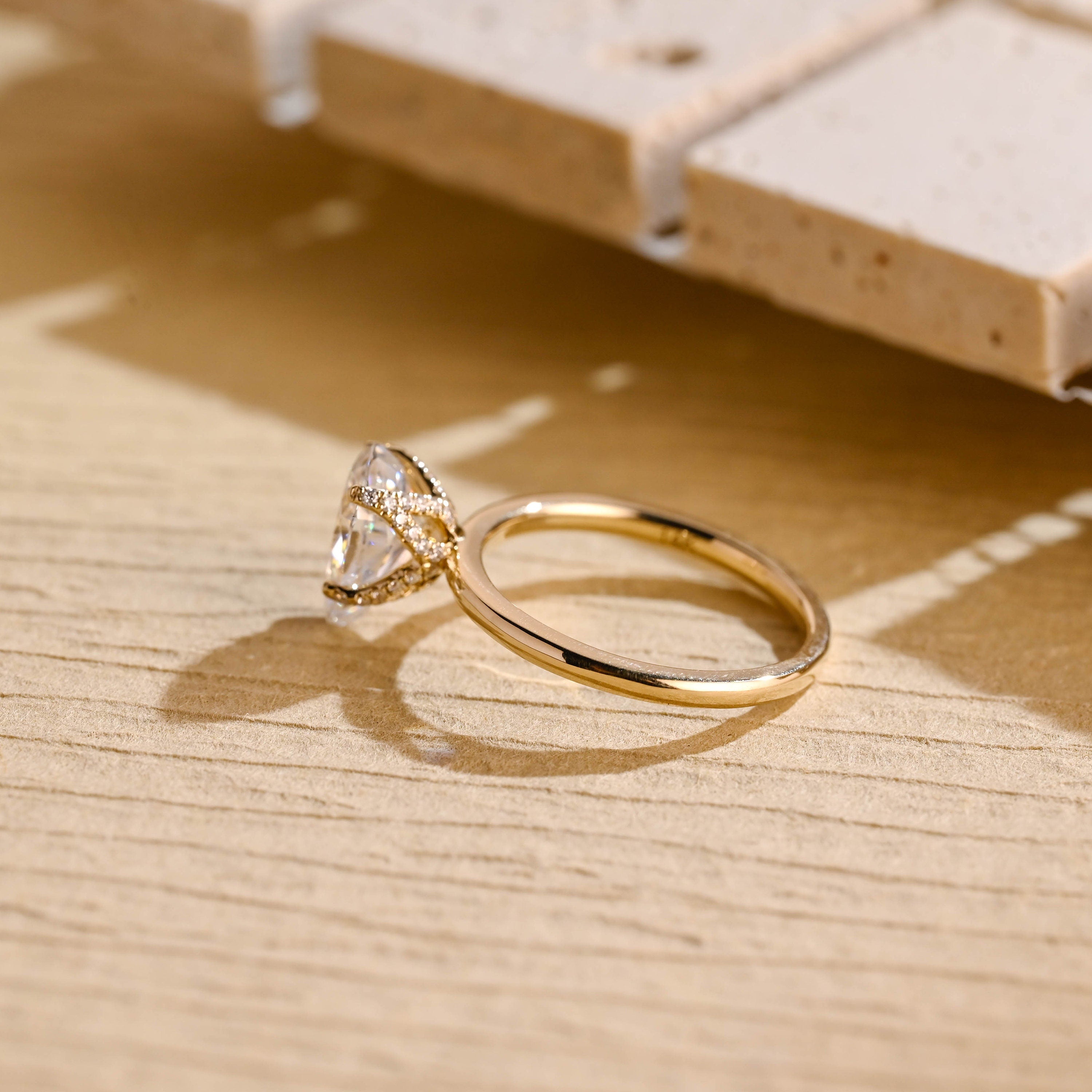 premium 1ct pear cut hidden halo moissanite ring