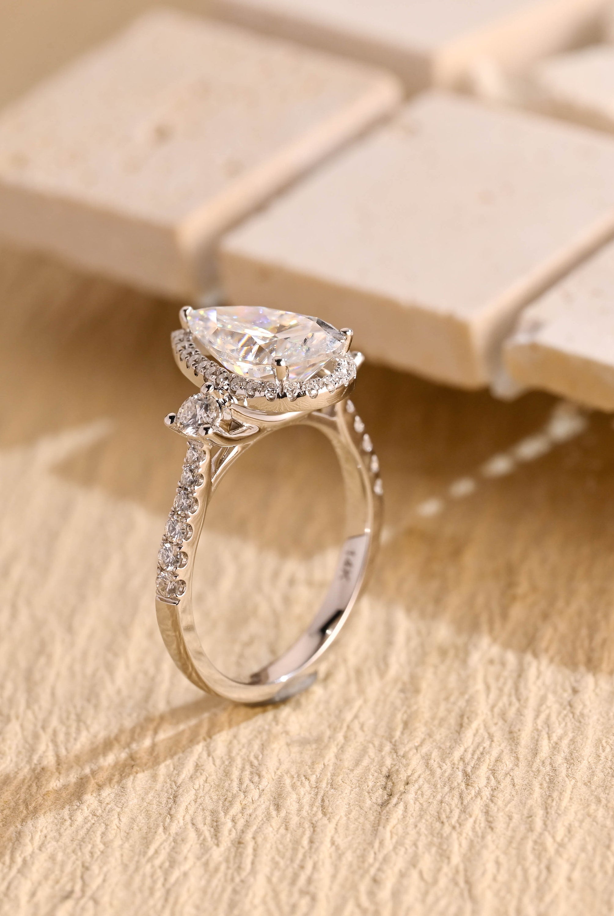 fine jewelry pear three stone moissanite ring