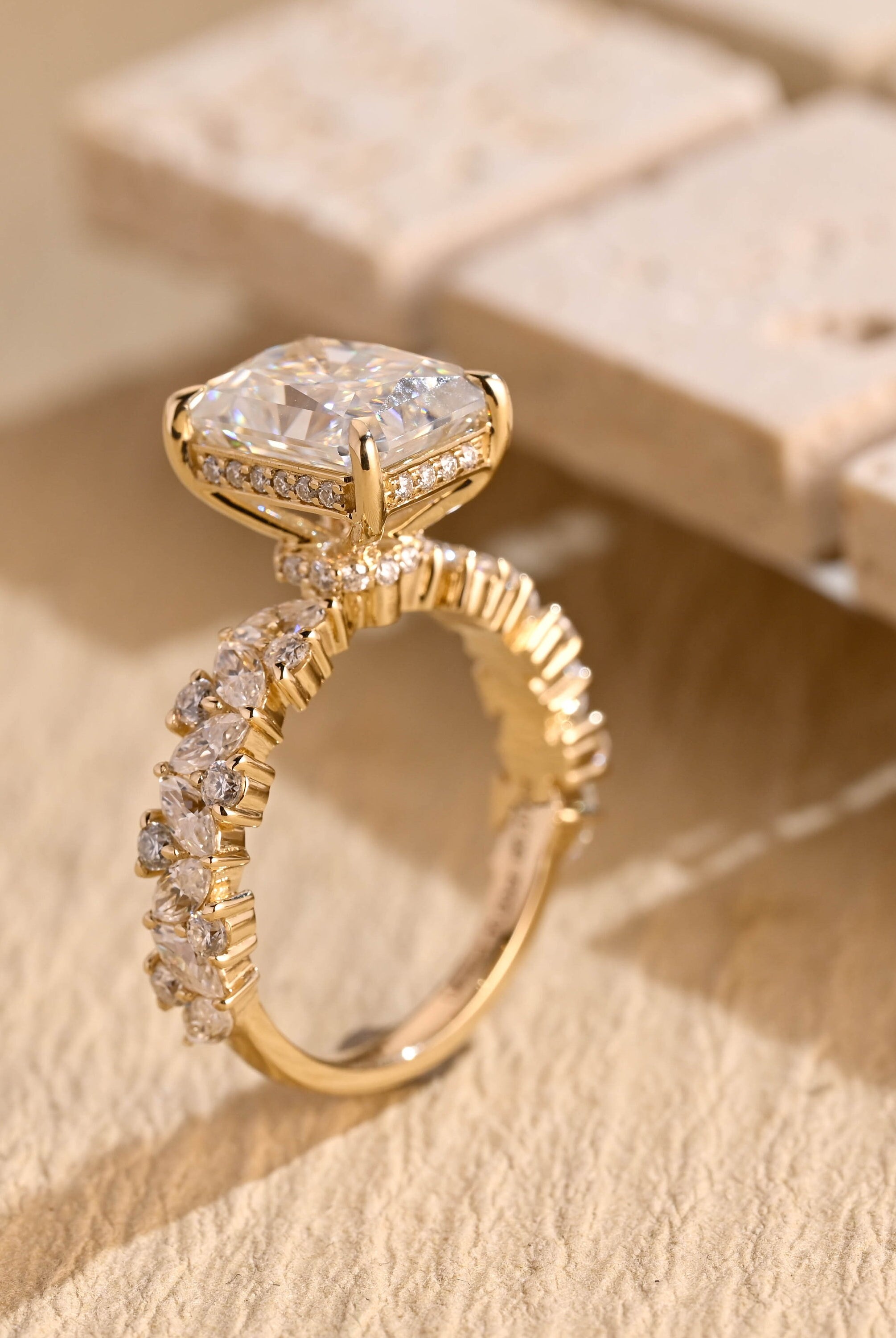 Brilliant 1 Carat Radiant Cut Moissanite Cluster Engagement Ring