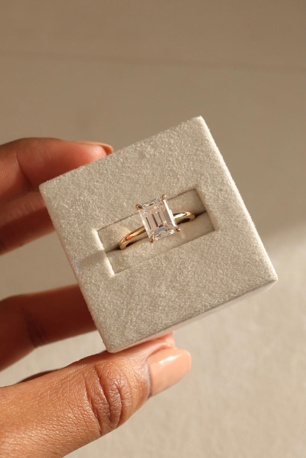 White Gold Emerald Moissanite Ring