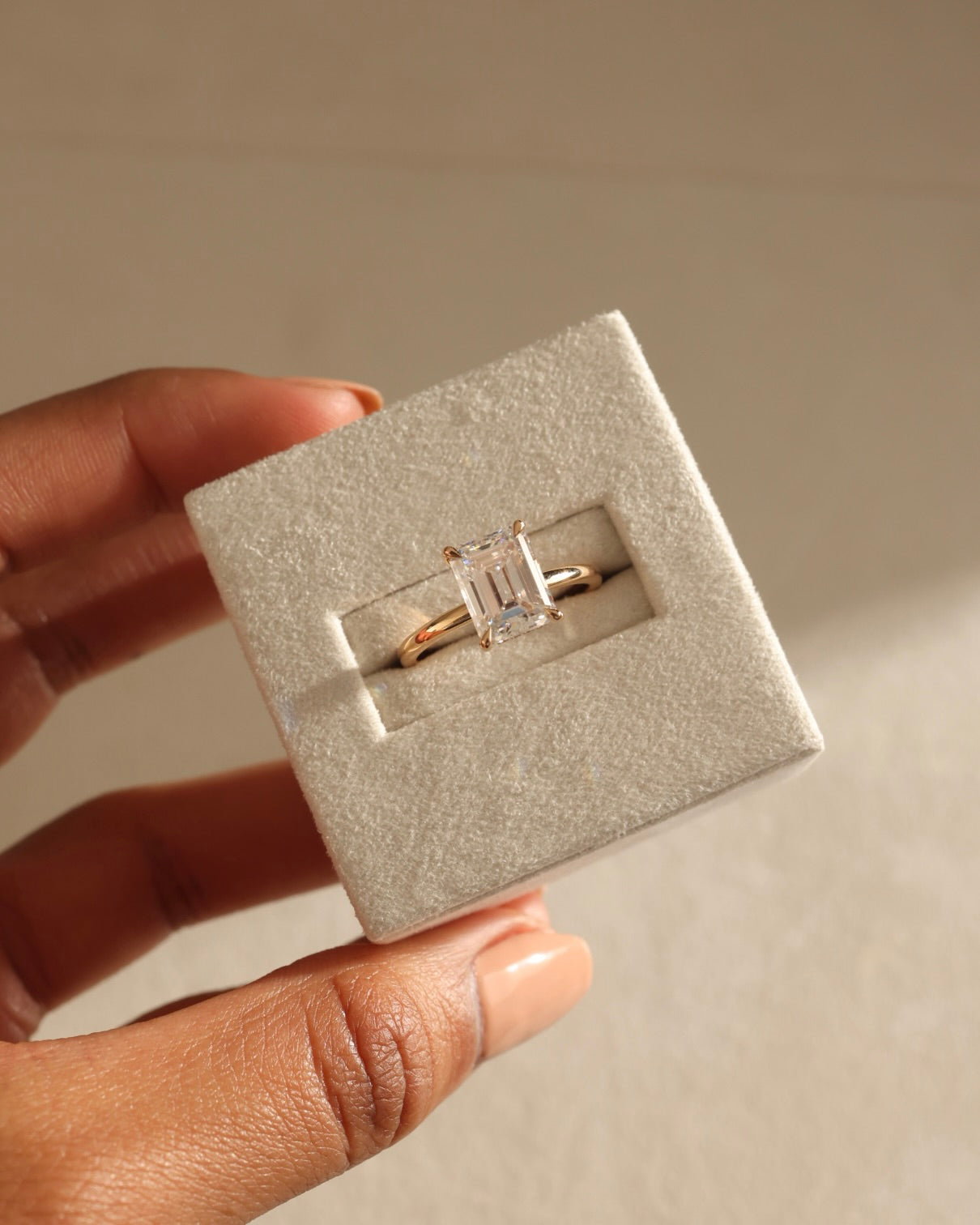 White Gold Emerald Moissanite Ring