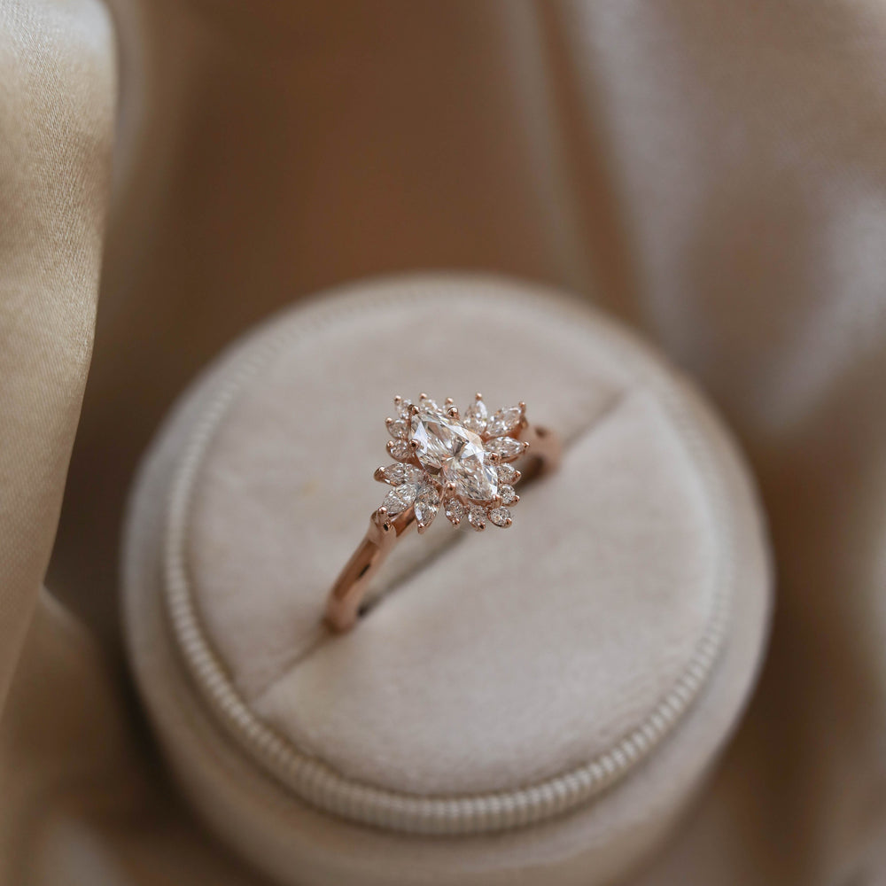 1.0CT Cathedral Set Marquise Cluster Moissanite Diamond Engagement Ring