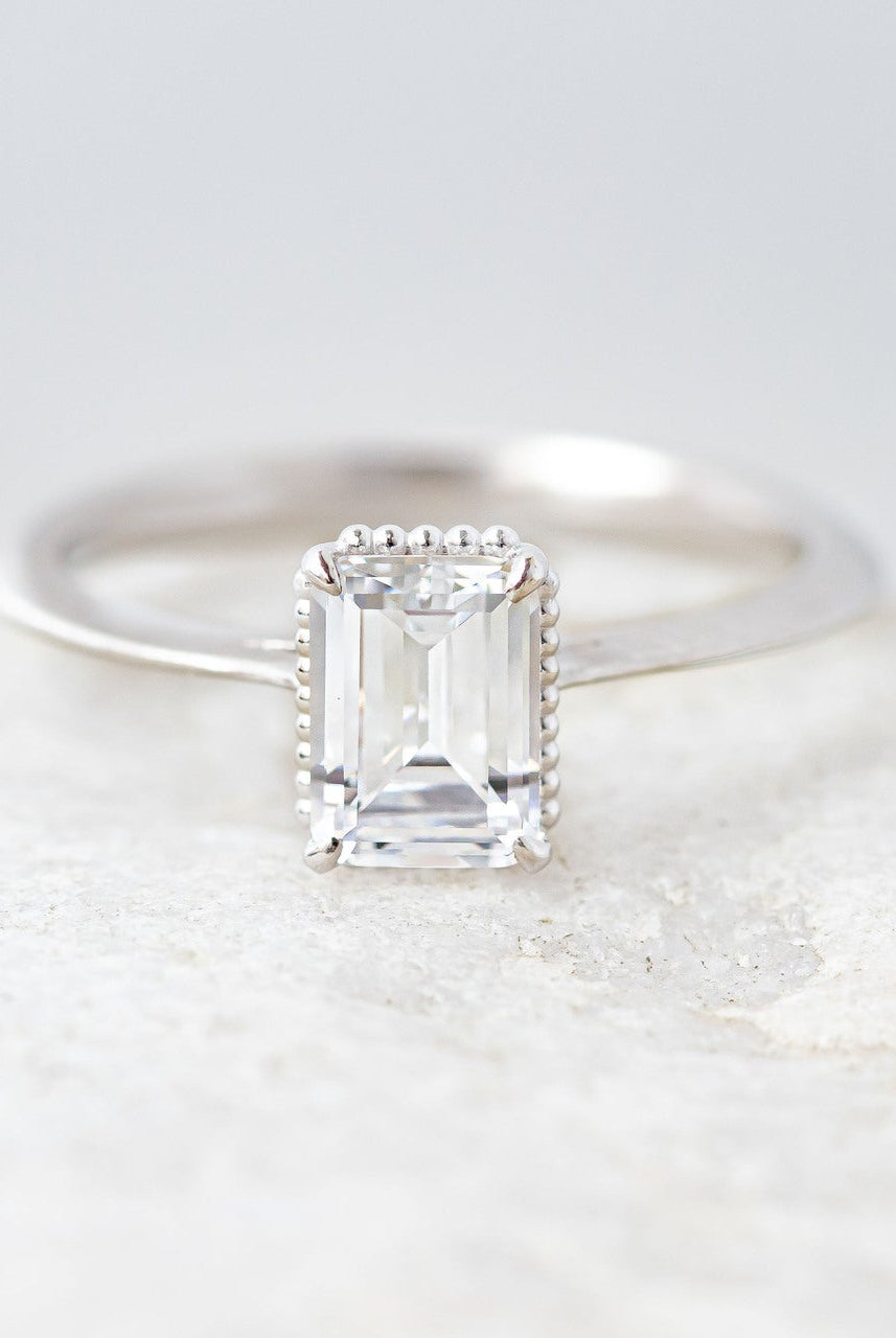 0.92CT Emerald Cut Solitaire Moissanite Diamond Vintage Engagement Ring