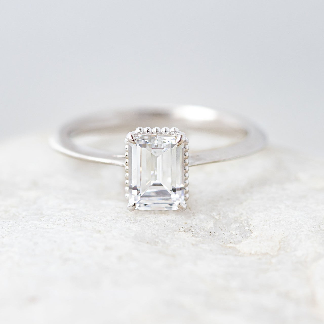 0.92CT Emerald Cut Solitaire Moissanite Diamond Vintage Engagement Ring