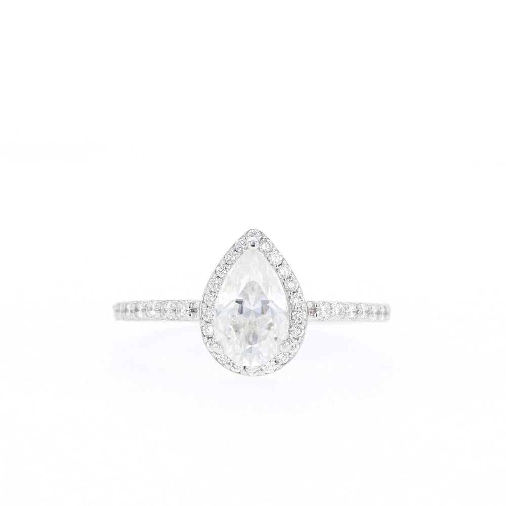 1.0CT Pear Halo Moissanite Diamond Pave Engagement Ring For Women