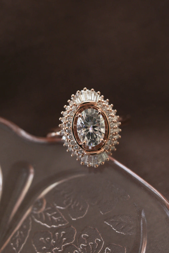 1.70CT Oval Unique Cluster Moissanite Diamond Solitaire Engagement Ring