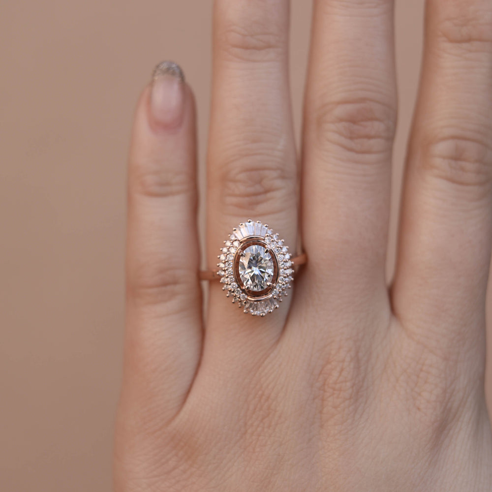 1.70CT Oval Unique Cluster Moissanite Diamond Solitaire Engagement Ring