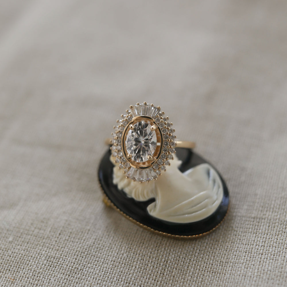 1.70CT Oval Unique Cluster Moissanite Diamond Solitaire Engagement Ring