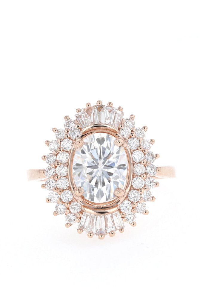 1.70CT Oval Unique Cluster Moissanite Diamond Solitaire Engagement Ring