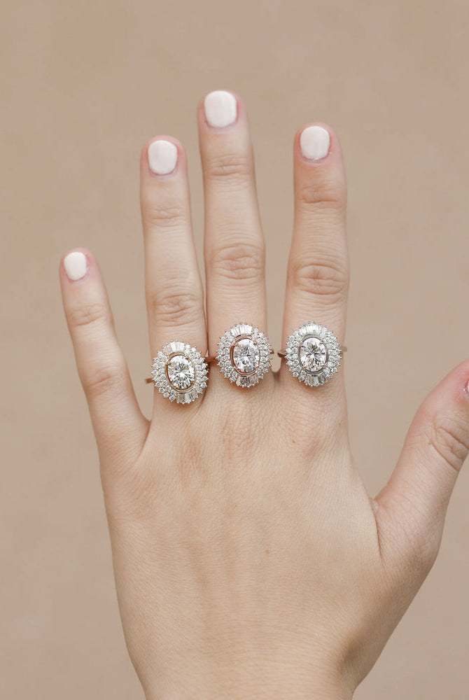 1.70CT Oval Unique Cluster Moissanite Diamond Solitaire Engagement Ring