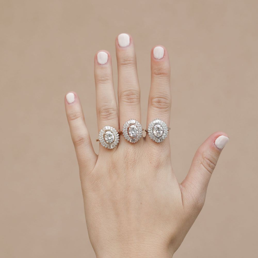 1.70CT Oval Unique Cluster Moissanite Diamond Solitaire Engagement Ring