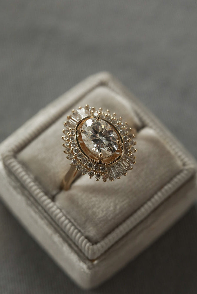 1.70CT Oval Unique Cluster Moissanite Diamond Solitaire Engagement Ring