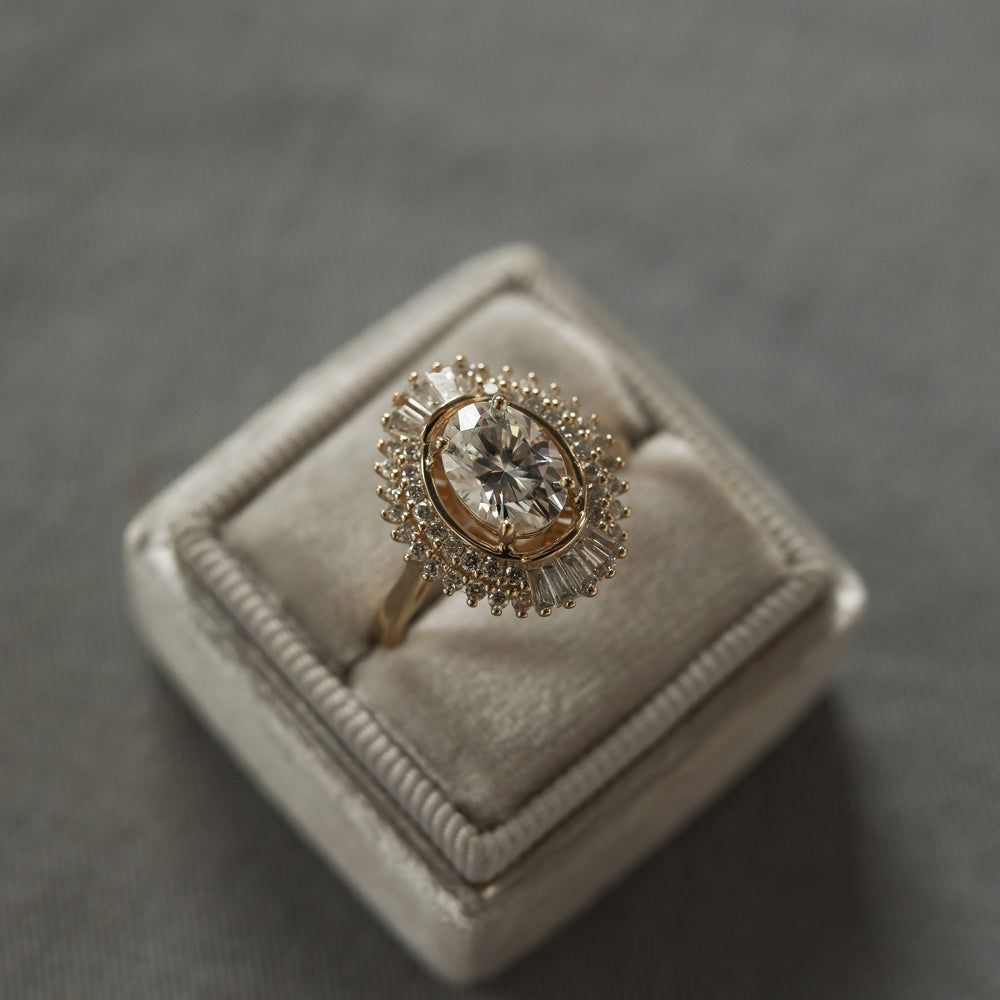 1.70CT Oval Unique Cluster Moissanite Diamond Solitaire Engagement Ring