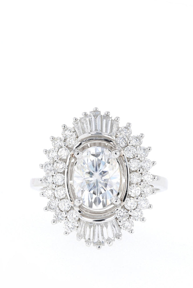 1.70CT Oval Unique Cluster Moissanite Diamond Solitaire Engagement Ring