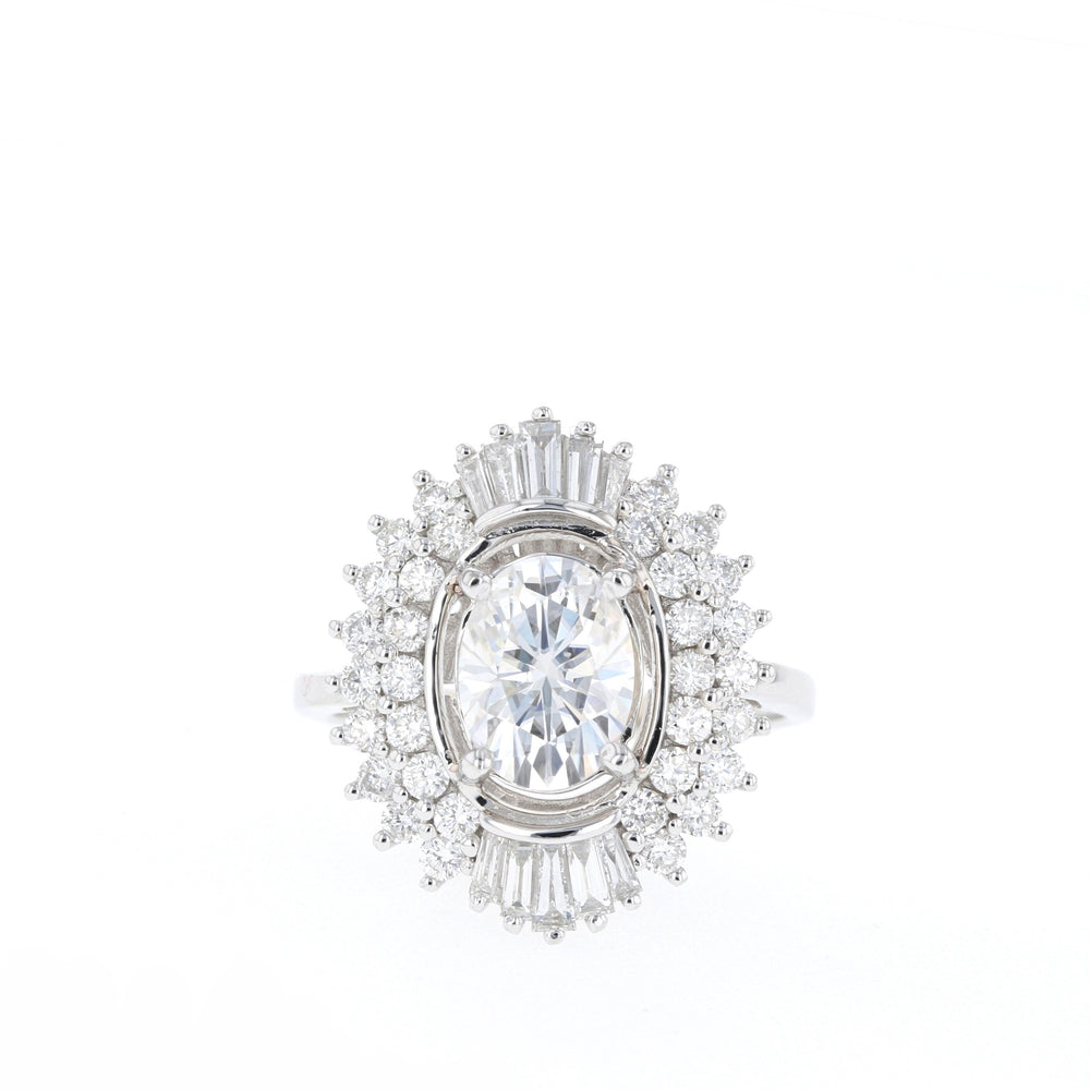 1.70CT Oval Unique Cluster Moissanite Diamond Solitaire Engagement Ring