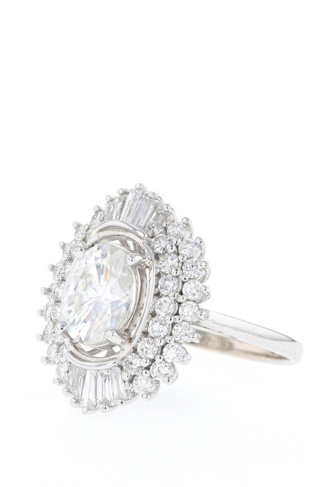 1.70CT Oval Unique Cluster Moissanite Diamond Solitaire Engagement Ring
