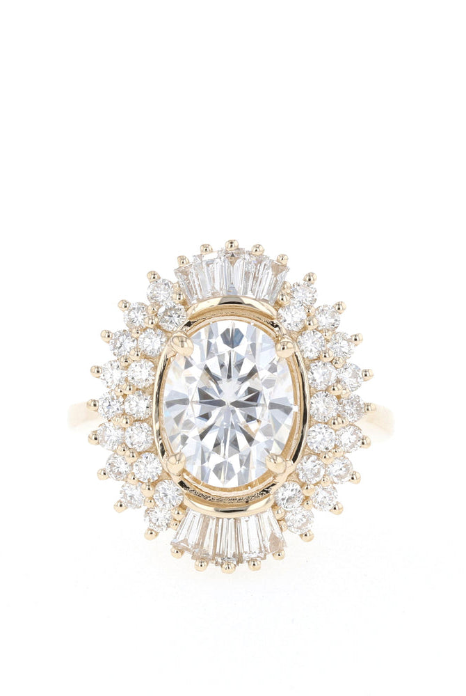 1.70CT Oval Unique Cluster Moissanite Diamond Solitaire Engagement Ring