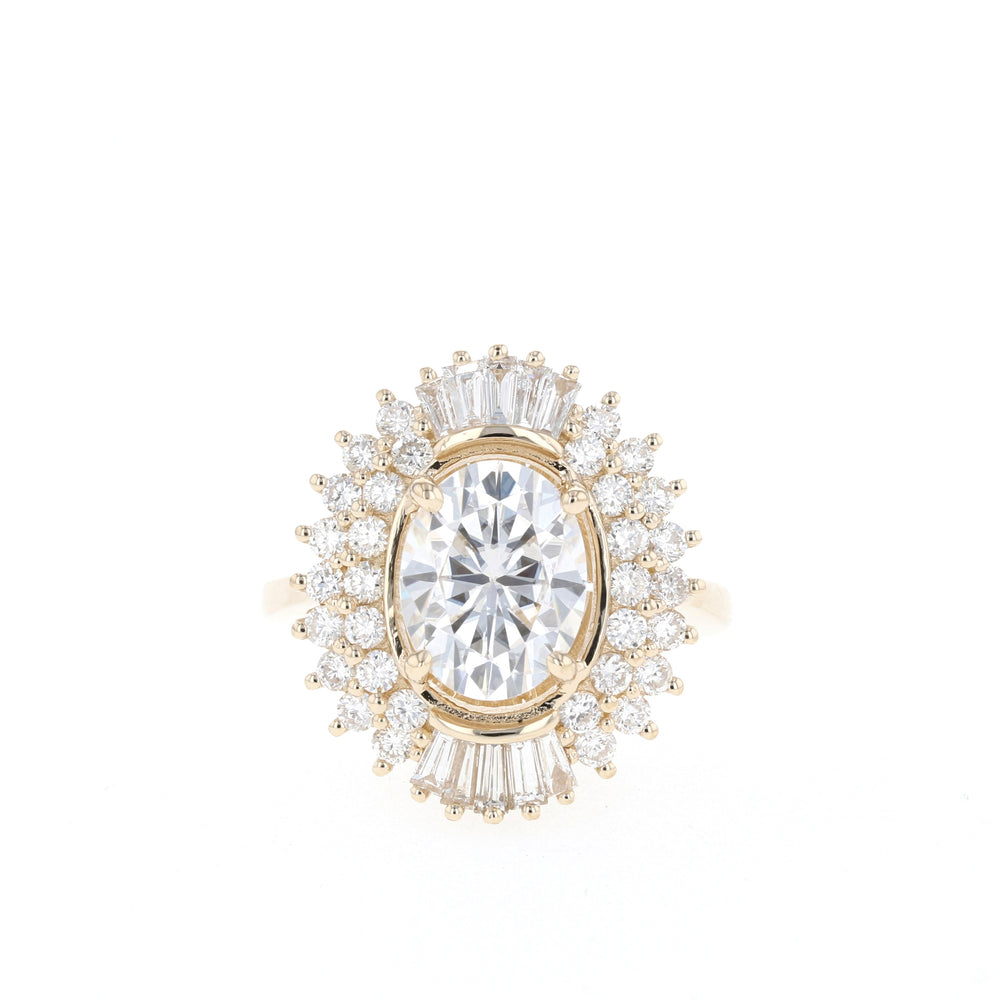 1.70CT Oval Unique Cluster Moissanite Diamond Solitaire Engagement Ring