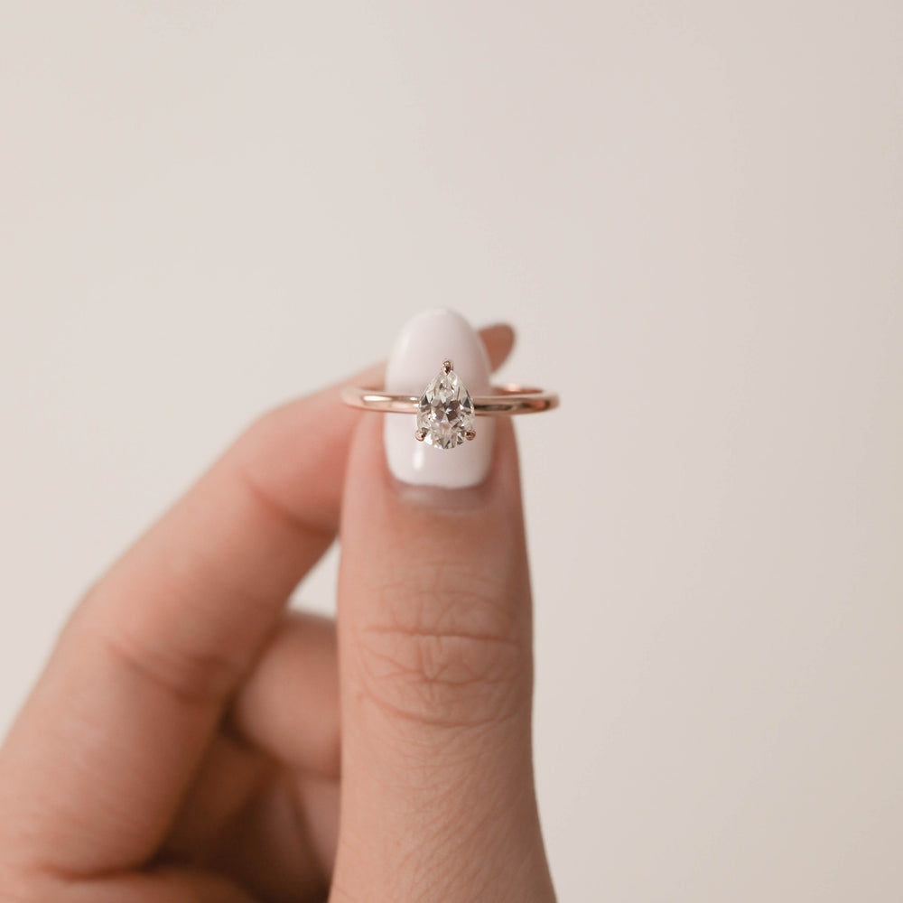 0.80CT Pear Solitaire Moissanite Diamond Engagement Ring In Solid Gold