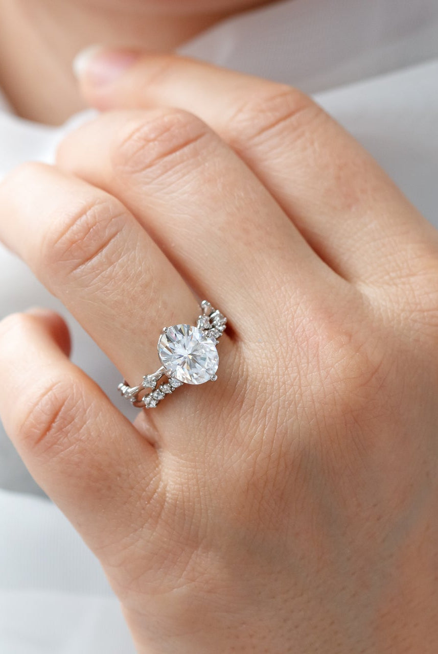 1.93CT Oval Petite Pave Moissanite Diamond Four Prong Engagement Ring In 14K White Gold