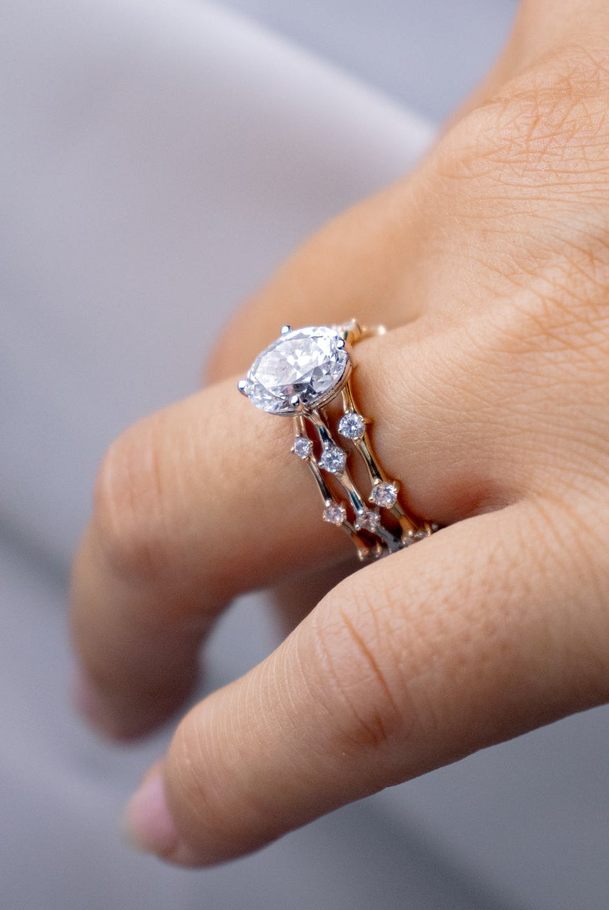 1.93CT Oval Petite Pave Moissanite Diamond Four Prong Engagement Ring In 14K White Gold