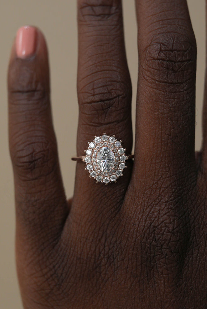 Oval Double Halo Moissanite Ring