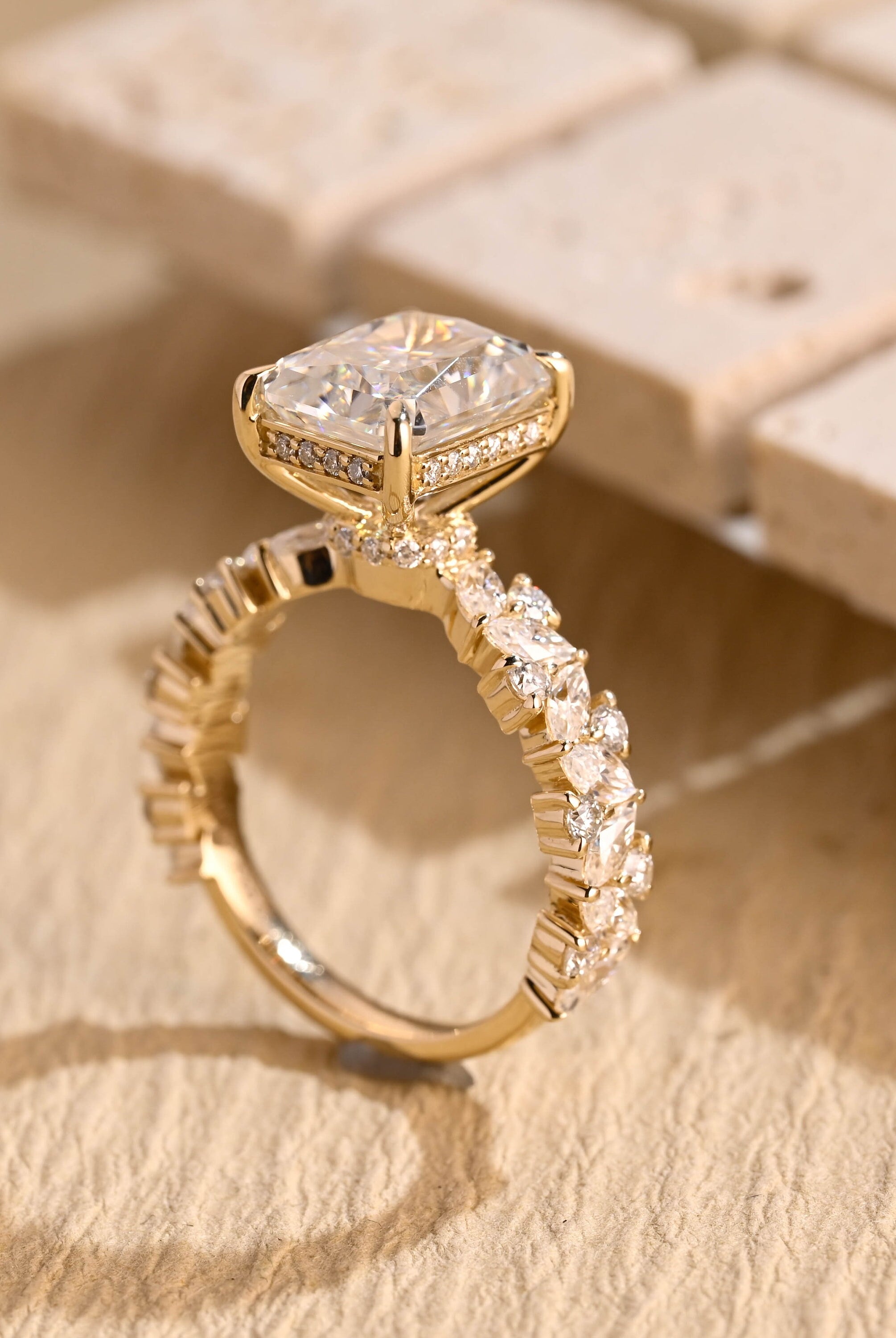 sparkling cluster moissanite engagement ring radiant cut
