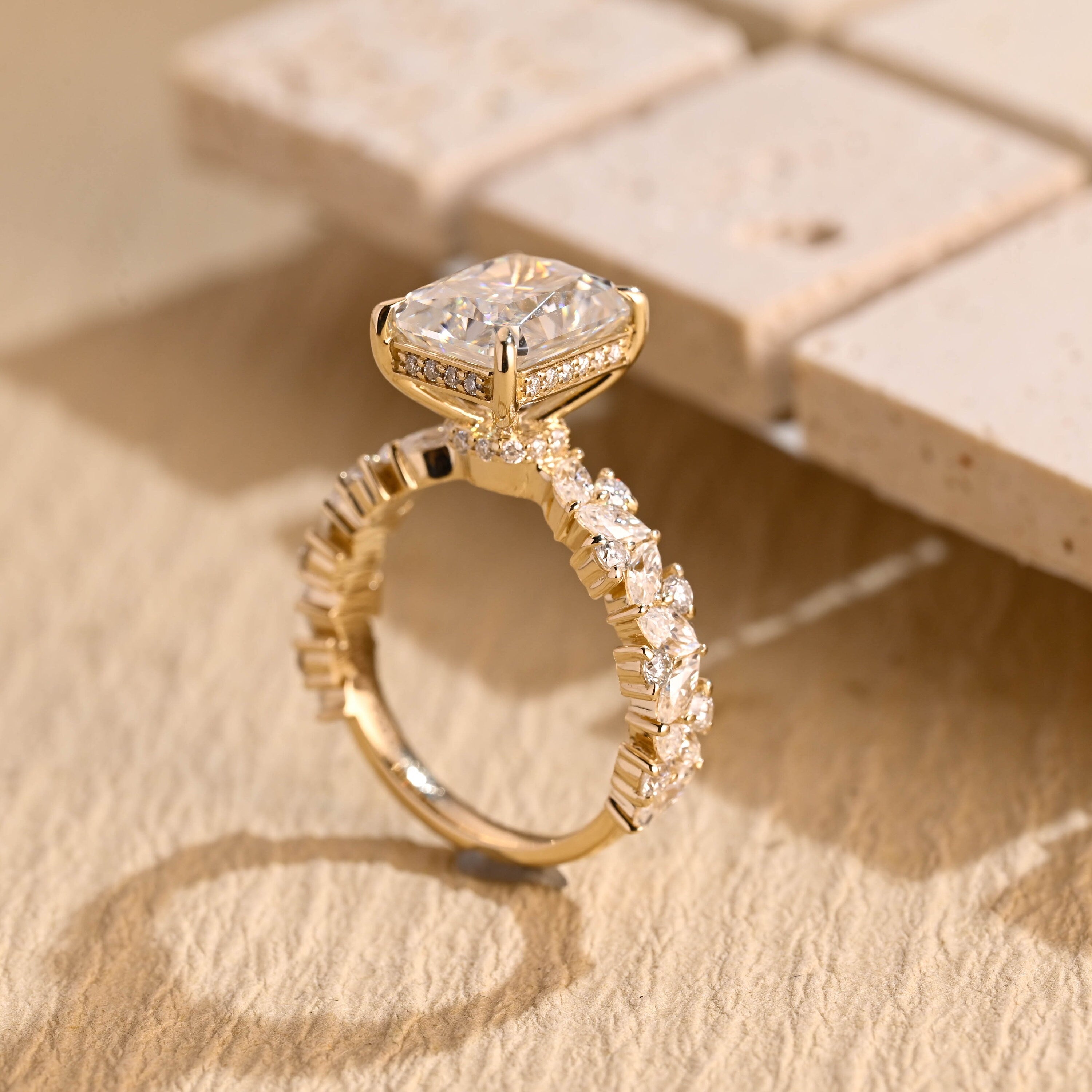 sparkling cluster moissanite engagement ring radiant cut