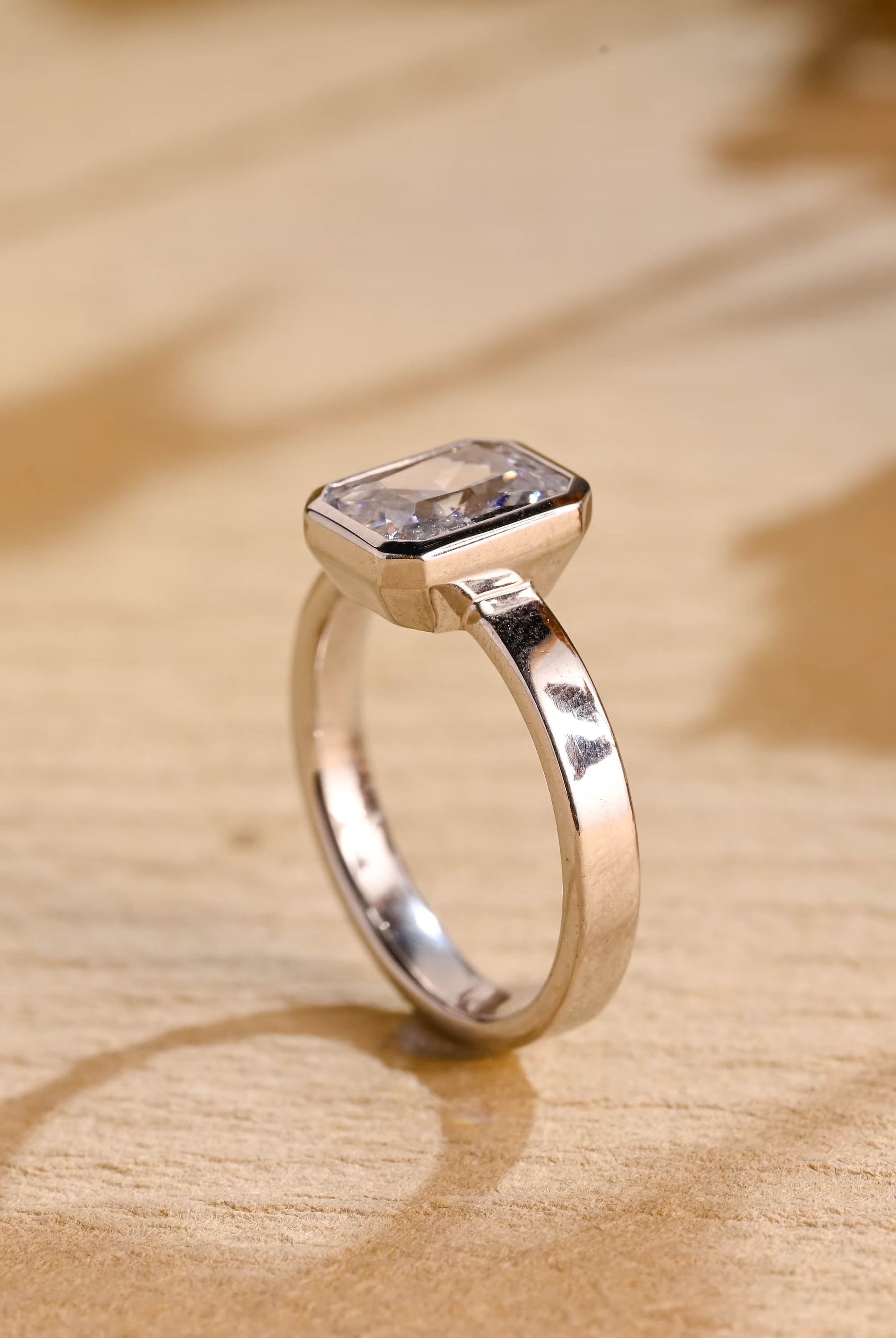 luxury moissanite bezel engagement ring USA