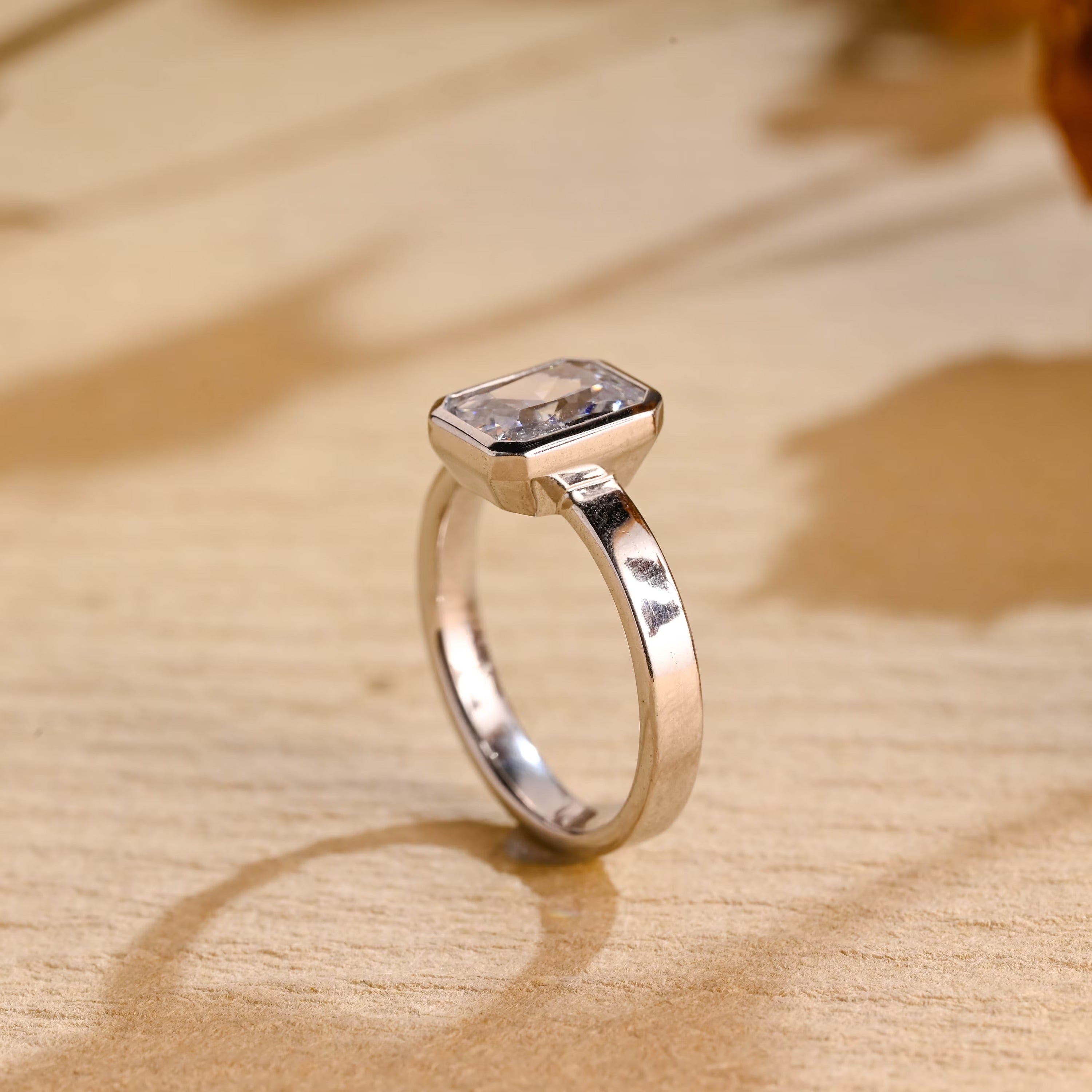 luxury moissanite bezel engagement ring USA