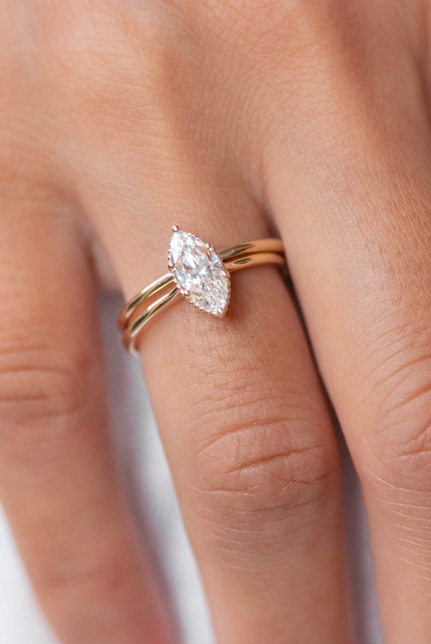 1.0CT Marquise Six Prong Moissanite Diamond Solitaire Engagement Ring