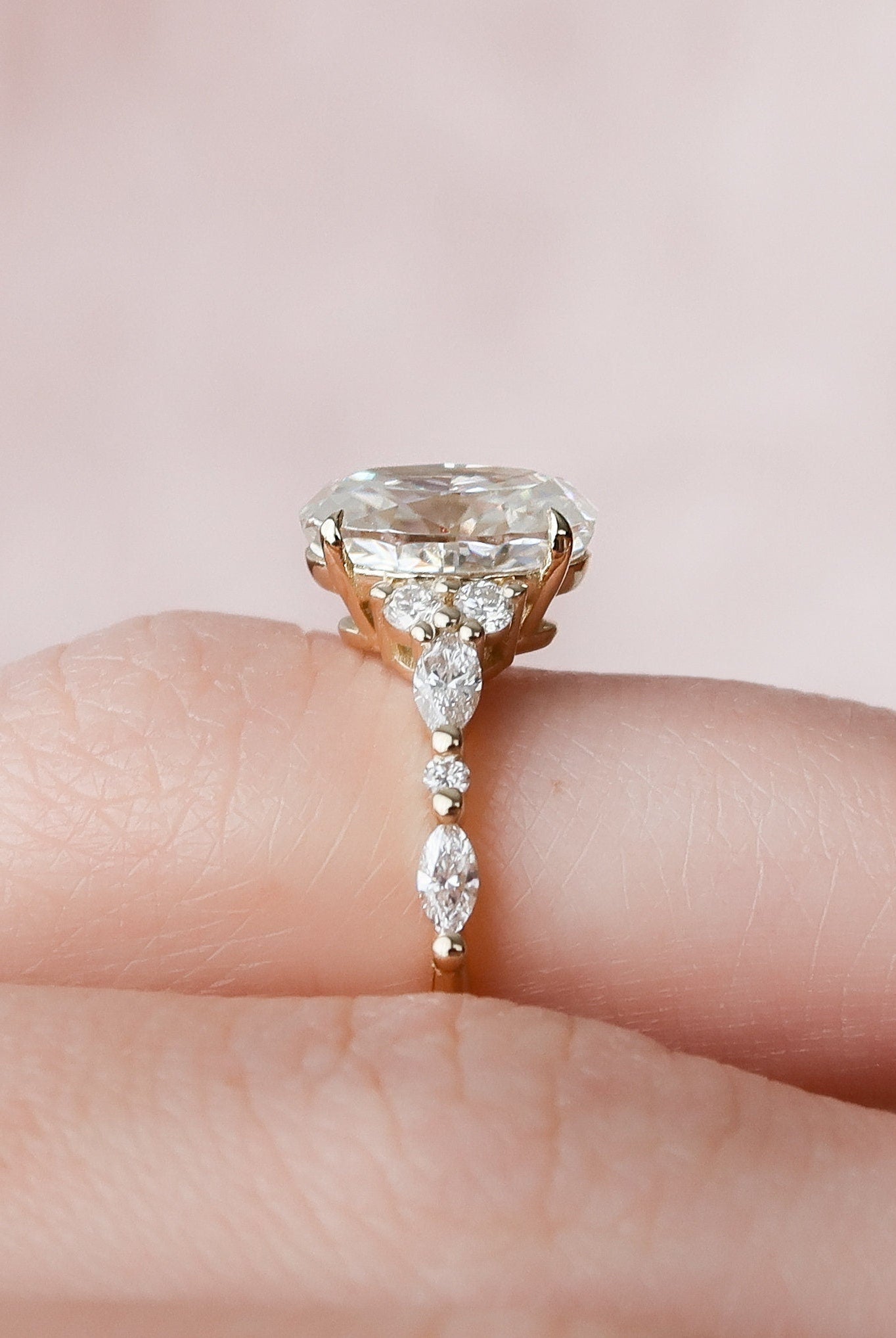 Oval Engagement Ring with Cluster Design