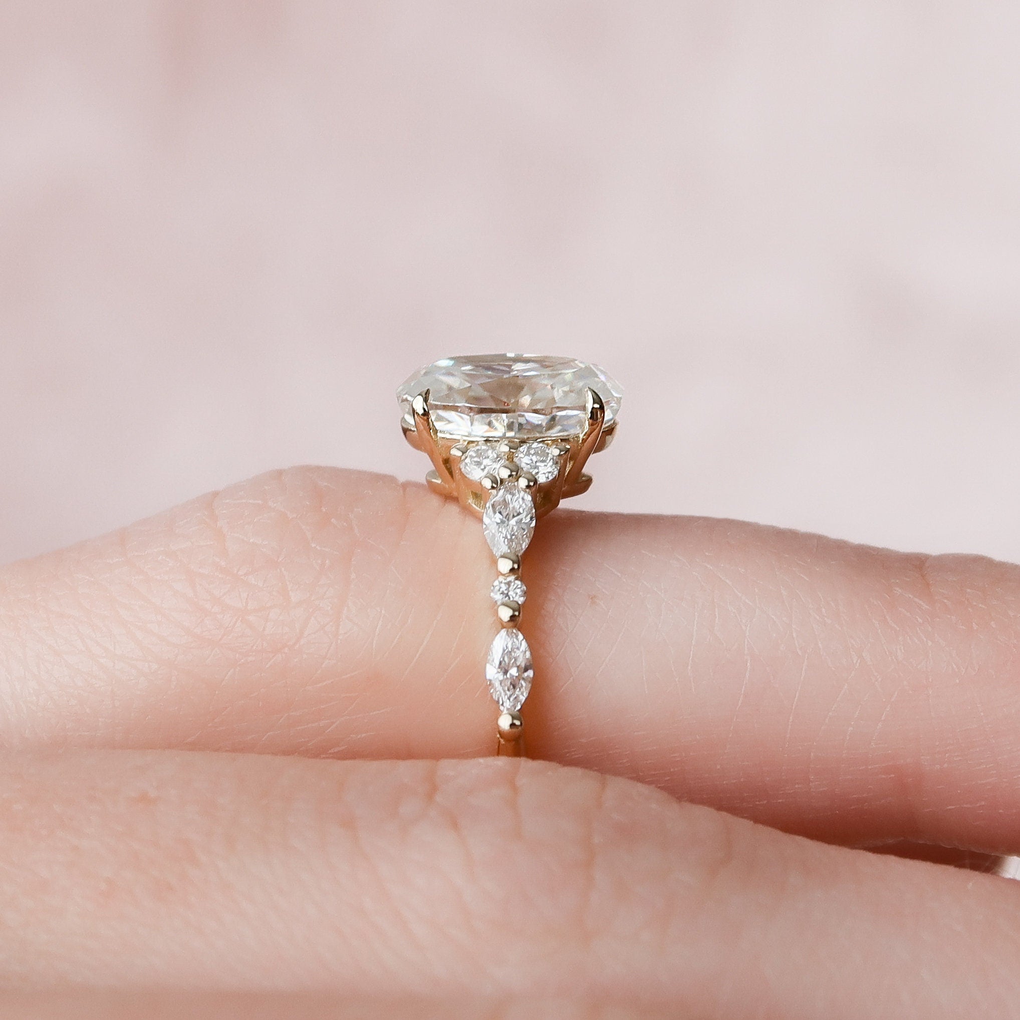 Oval Engagement Ring with Cluster Design