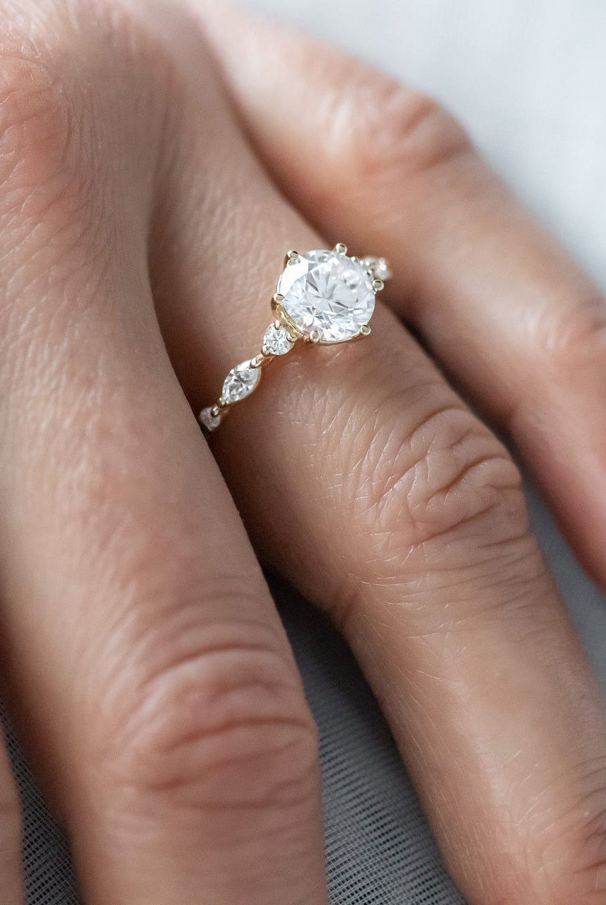 1.35CT Round Pave Moissanite Diamond Six Prong Engagement Ring In Solid Gold