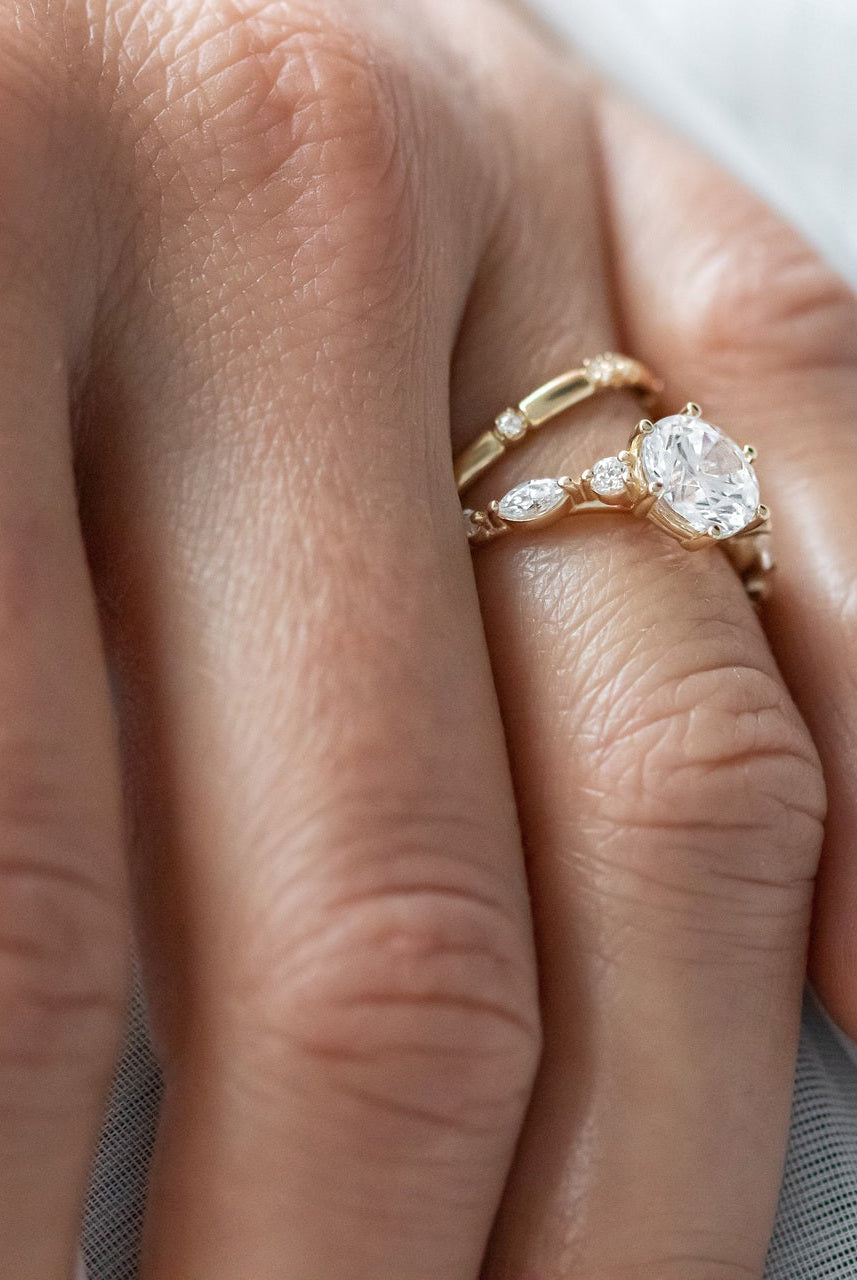 1.35CT Round Pave Moissanite Diamond Six Prong Engagement Ring In Solid Gold
