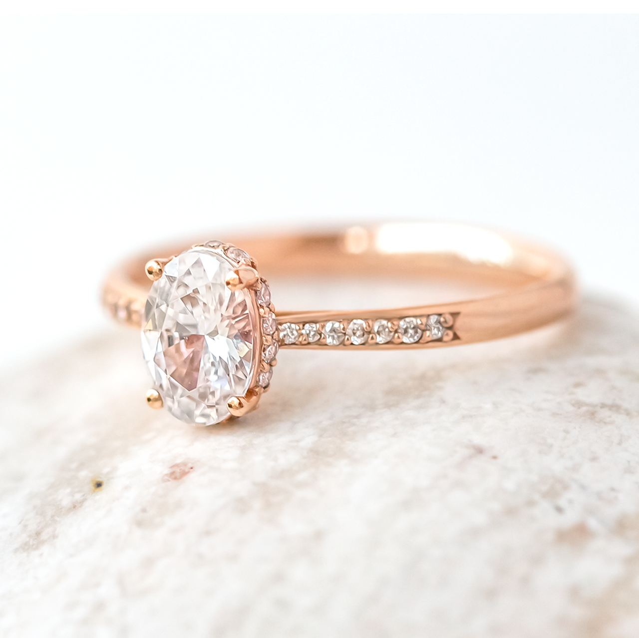 0.84CT Oval Hidden Halo Moissanite Diamond Pave Engagement Ring For Women