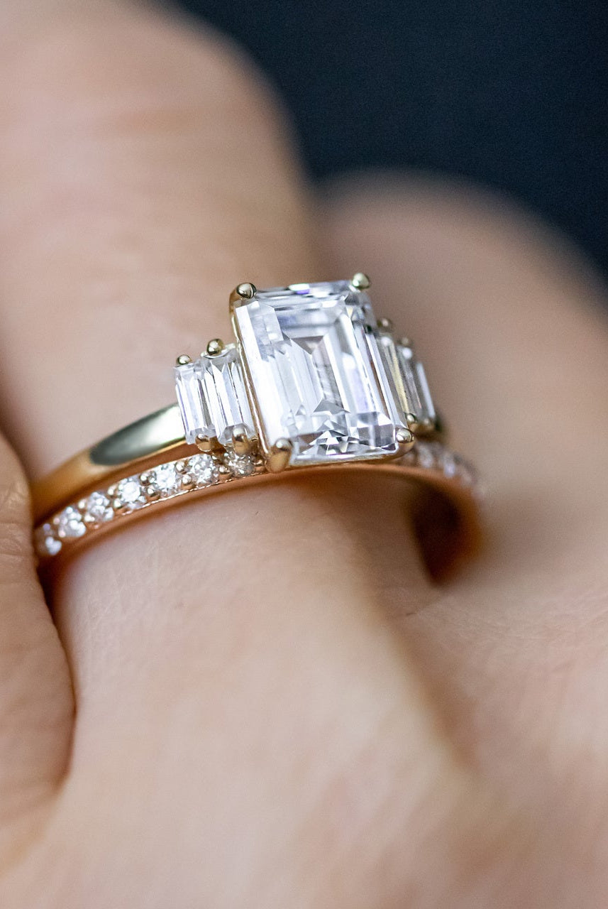 1.60CT Emerald Cut Five Stone Moissanite Diamond Solitaire Engagement Ring