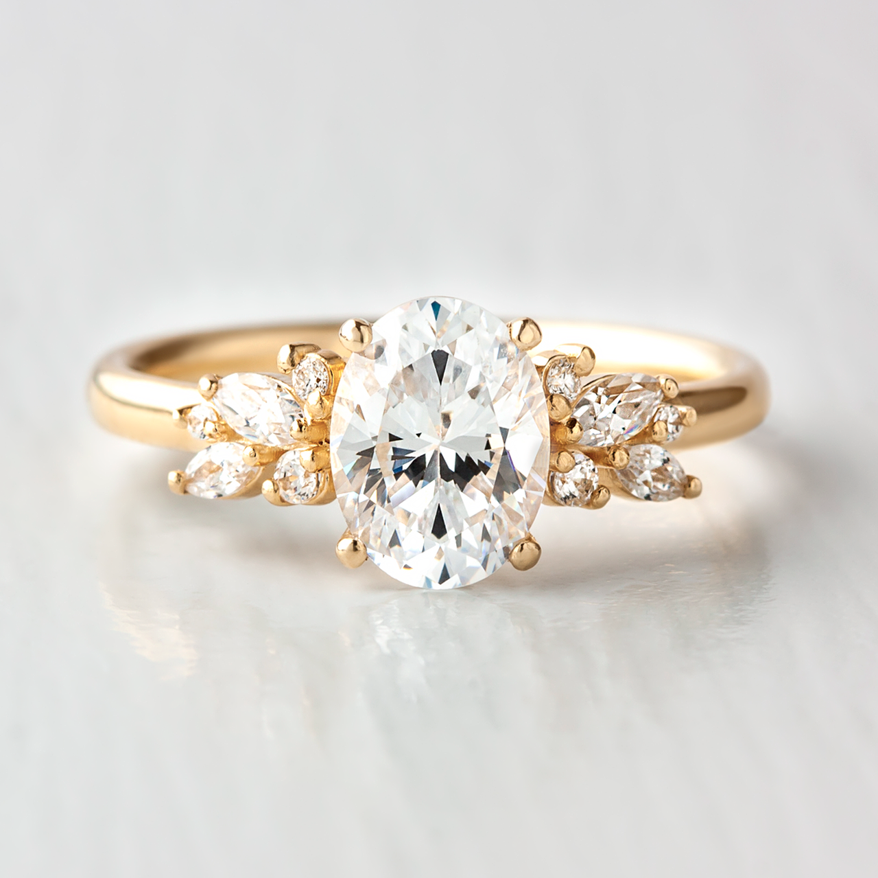 1.93CT Oval Moissanite Diamond Cluster Engagement Ring In 14K Yellow Gold